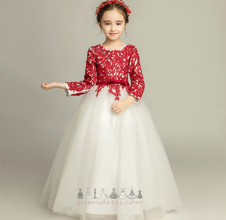 Lace Overlay T-shirt Natural Waist Ankle Length Long Sleeves Flower Girl gown