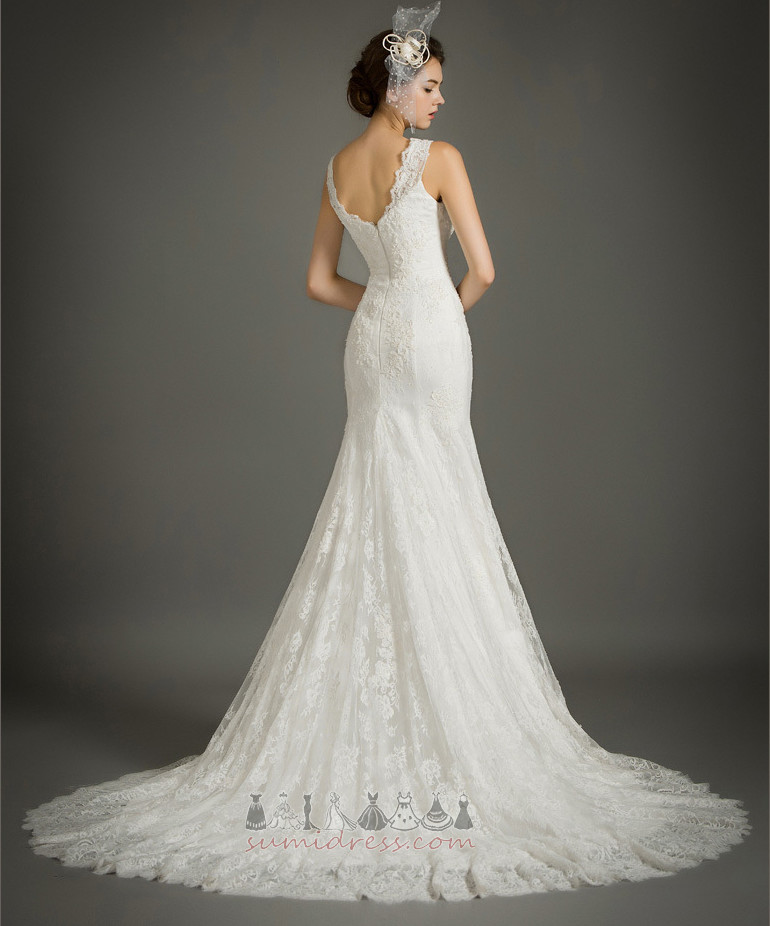 Lace Overlay V-Neck Elegant Sweep Train Medium Lace Wedding Dress