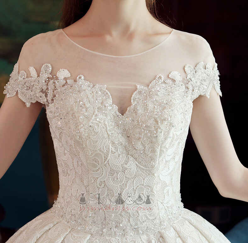 Lace Short Sleeves Church Cathedral Train Lace Winter Wedding Dress