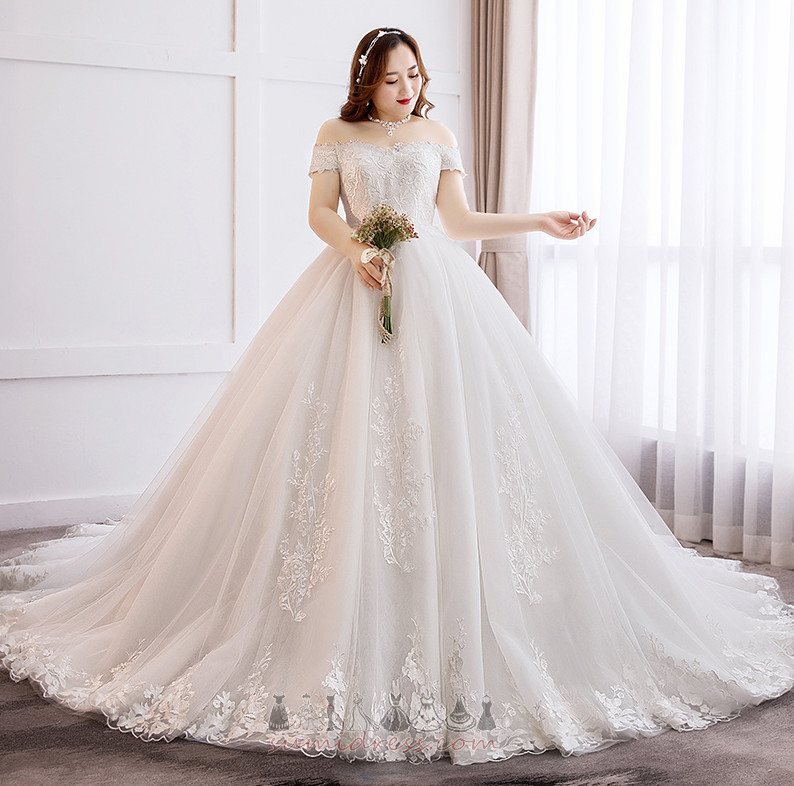 Lace Short Sleeves Elegant Lace-up A Line Church Wedding Dress