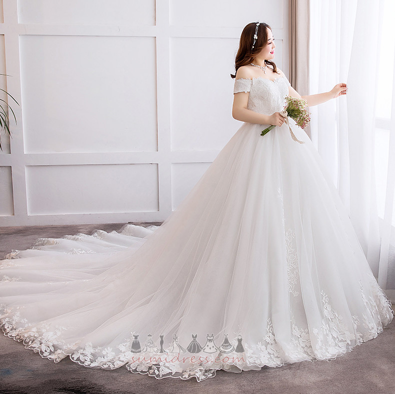 Lace Short Sleeves Elegant Lace-up A Line Church Wedding Dress