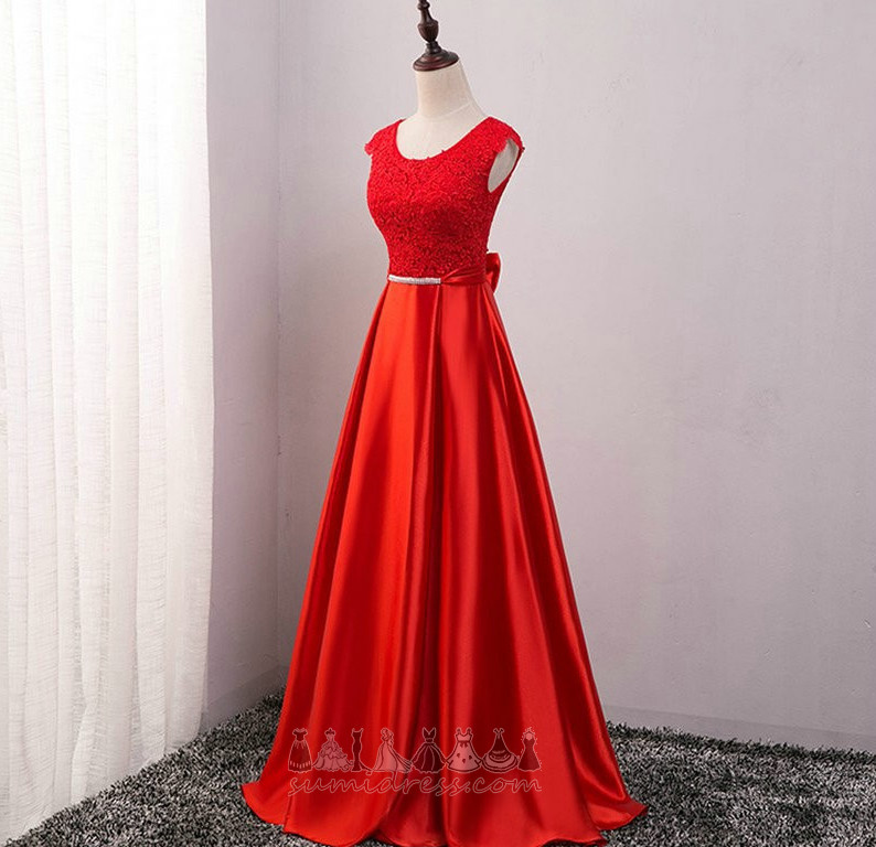 Lace Sweep Train Luxurious Natural Waist Scoop A-Line Bridesmaid Dress