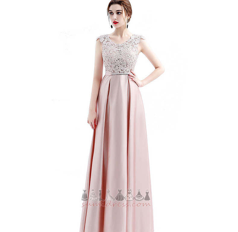 Lace Sweep Train Luxurious Natural Waist Scoop A-Line Bridesmaid Dress