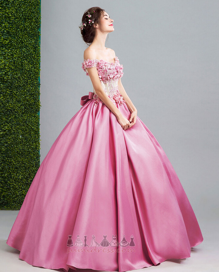 Lace-up Accented Rosette Hourglass Short Sleeves Flowers Off Shoulder Prom Dress