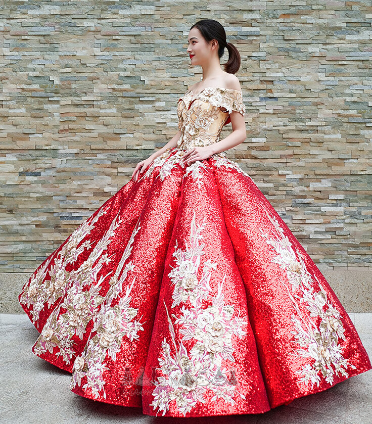 Lace-up Floor Length Off Shoulder Formal Fall Puffy Quinceanera Dress