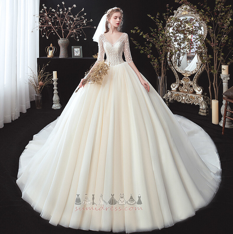 Lace-up Formal Tulle Long Applique Winter Wedding Dress