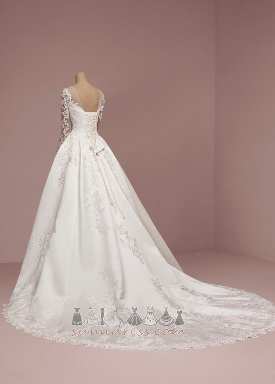 Lace-up Hemline Long Lace Illusion Sleeves Jewel Long Sleeves Wedding Dress