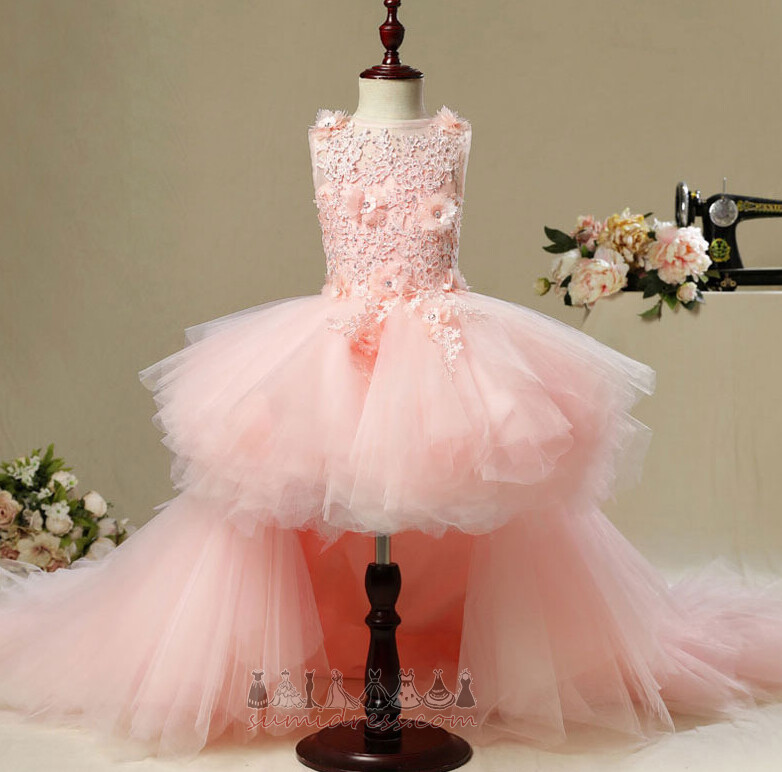Lace-up Lace Sweep Train Tulle Asymmetrical Summer Flower Girl Dress