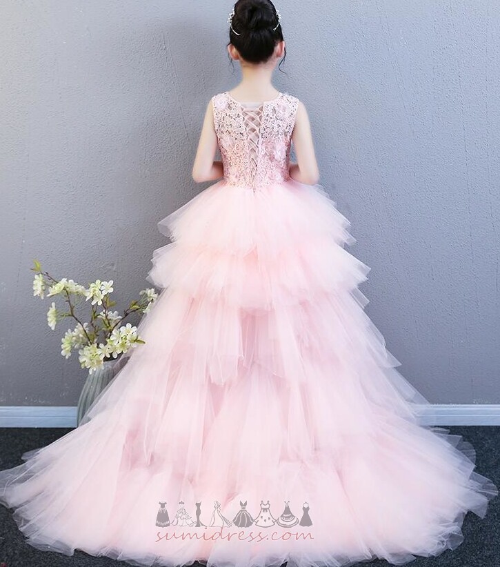 Lace-up Lace Sweep Train Tulle Asymmetrical Summer Flower Girl Dress