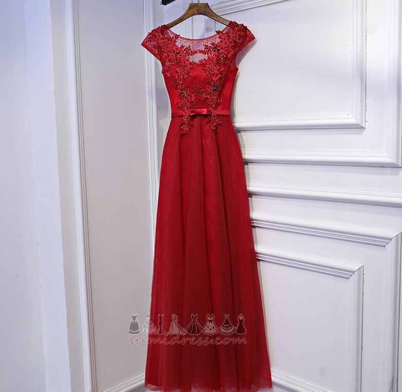 Lace-up Long Draped Capped Sleeves Lace Scoop Bridesmaid Dress
