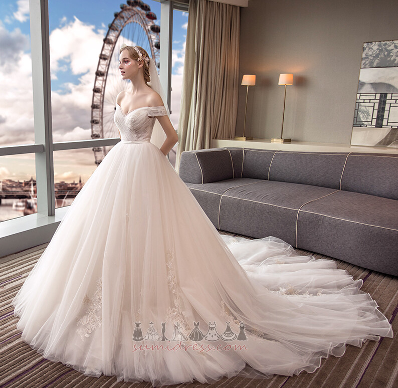 Lace-up Natural Waist Capped Sleeves Church Fall Lace Wedding Dress
