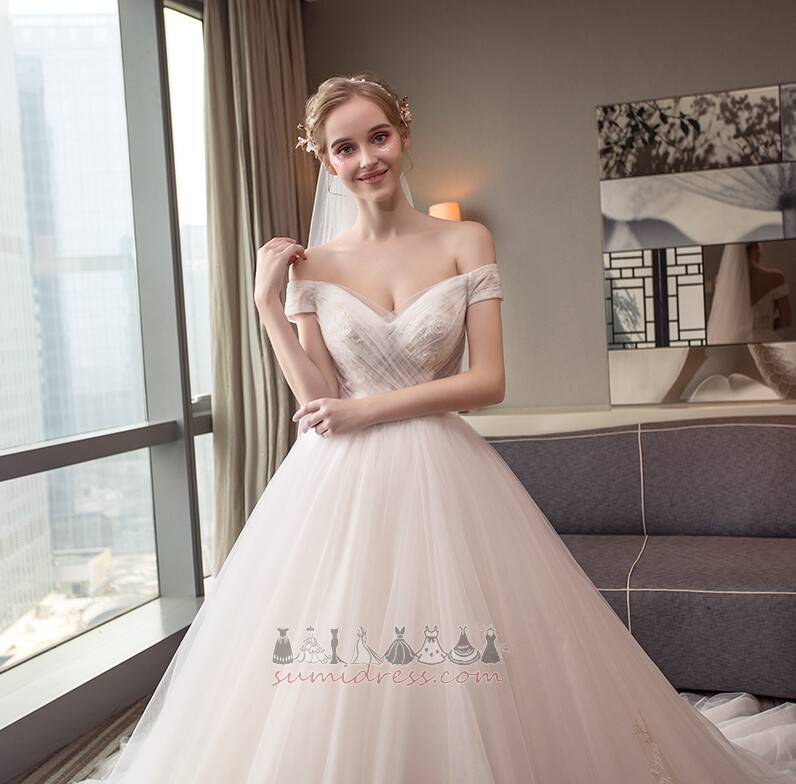 Lace-up Natural Waist Capped Sleeves Church Fall Lace Wedding Dress