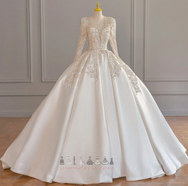 Lace-up Natural Waist Church Long Sleeves Illusion Sleeves Formal Wedding Dress