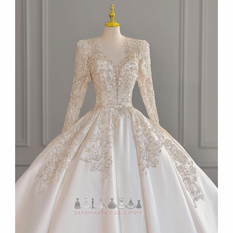 Lace-up Natural Waist Church Long Sleeves Illusion Sleeves Formal Wedding Dress