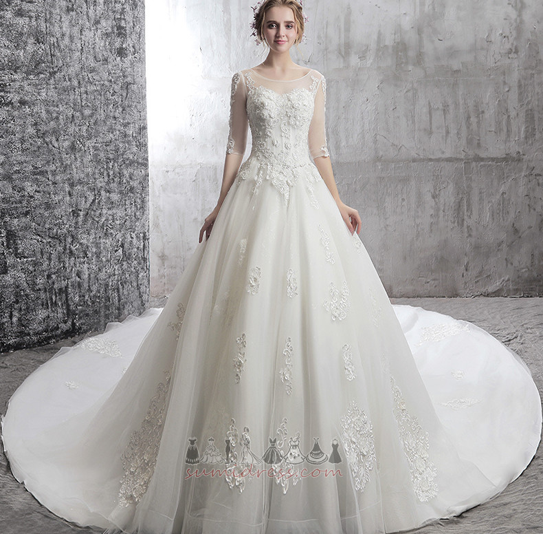 Lace-up Natural Waist Elegant Long Cathedral Train Lace Overlay Wedding Dress
