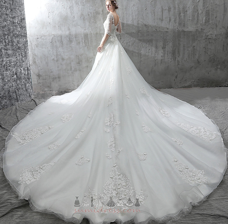 Lace-up Natural Waist Elegant Long Cathedral Train Lace Overlay Wedding Dress