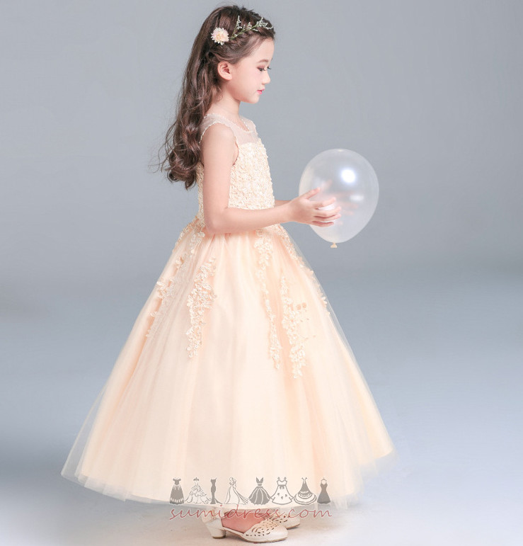 Lace-up Natural Waist Swing Jewel Wedding Tulle Flower Girl Dress