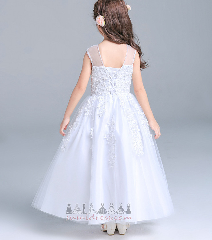 Lace-up Natural Waist Swing Jewel Wedding Tulle Flower Girl Dress