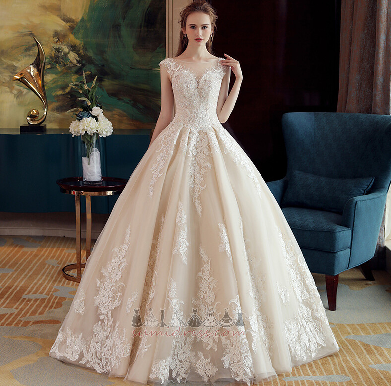 Lace-up Royal Train Spring Natural Waist Hall Applique Wedding Dress