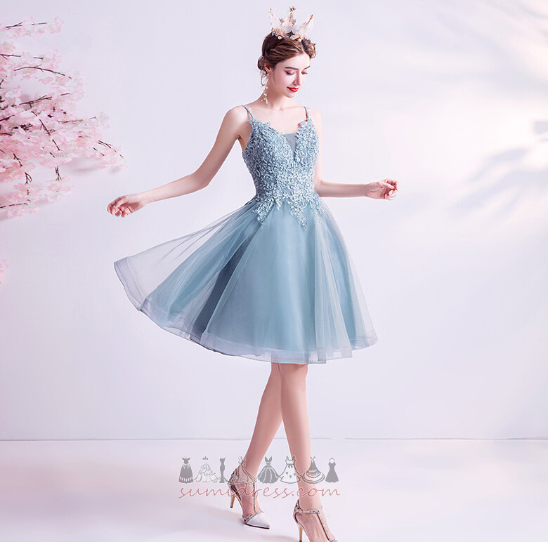 Lace-up Sleeveless Pear Jewel Bodice Knee Length Spaghetti Straps Evening Dress