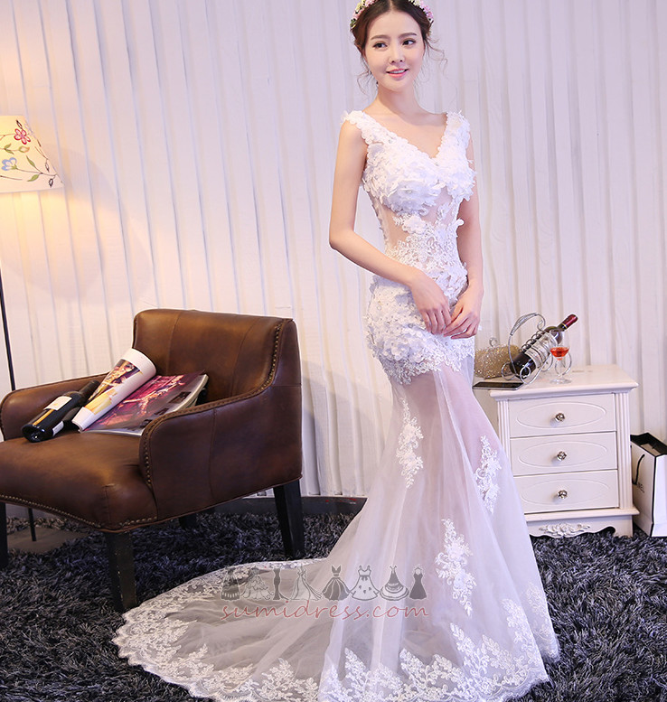 Lace-up Sleeveless Summer Long Sweep Train Tulle Prom Dress