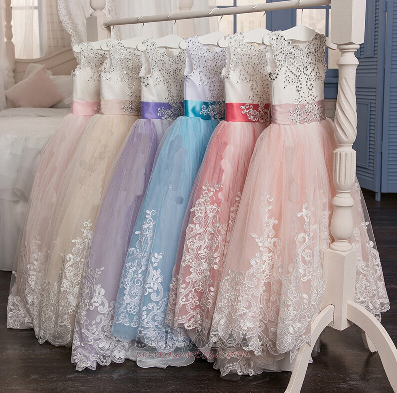 Lace-up Sleeveless Sweep Train A Line Floor Length Lace Flower Girl Dress