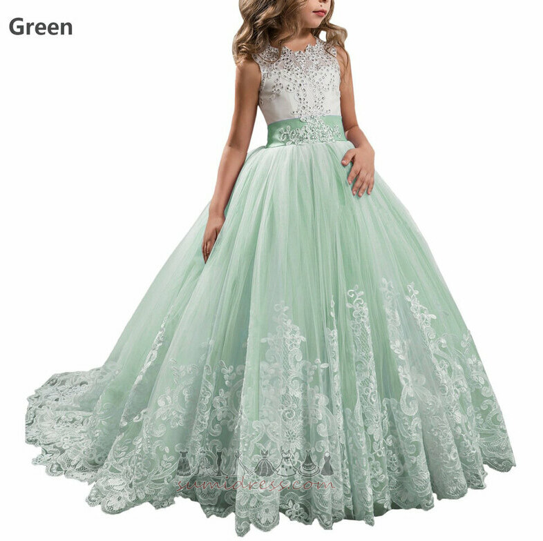 Lace-up Sleeveless Sweep Train A Line Floor Length Lace Flower Girl Dress
