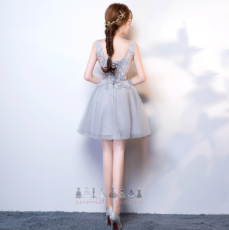 Lace-up Spring V-Neck Natural Waist Sleeveless A-Line Prom Dress