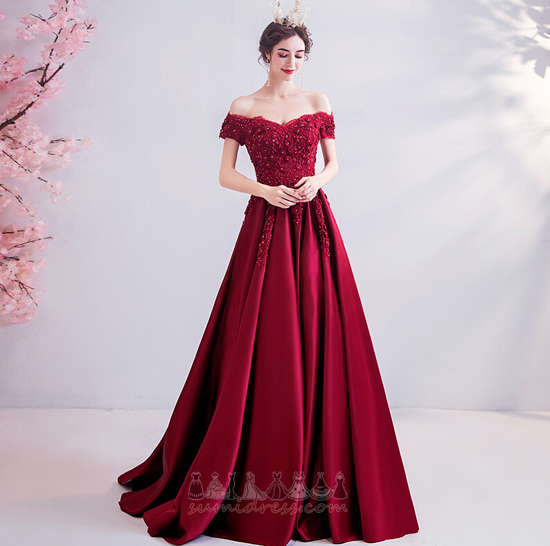 Lace-up T-shirt Hemline Long Sweep Train Short Sleeves Dew shoulder Prom gown