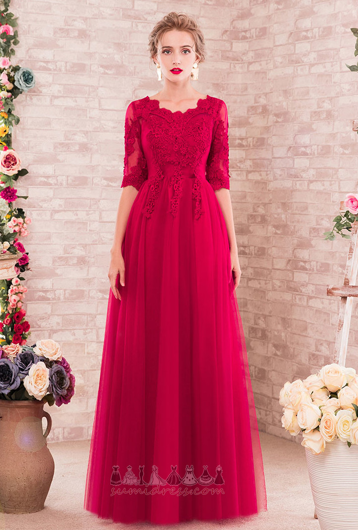 Lace-up Tulle Party Elegant Lace Overlay Half Sleeves Bridesmaid Dress