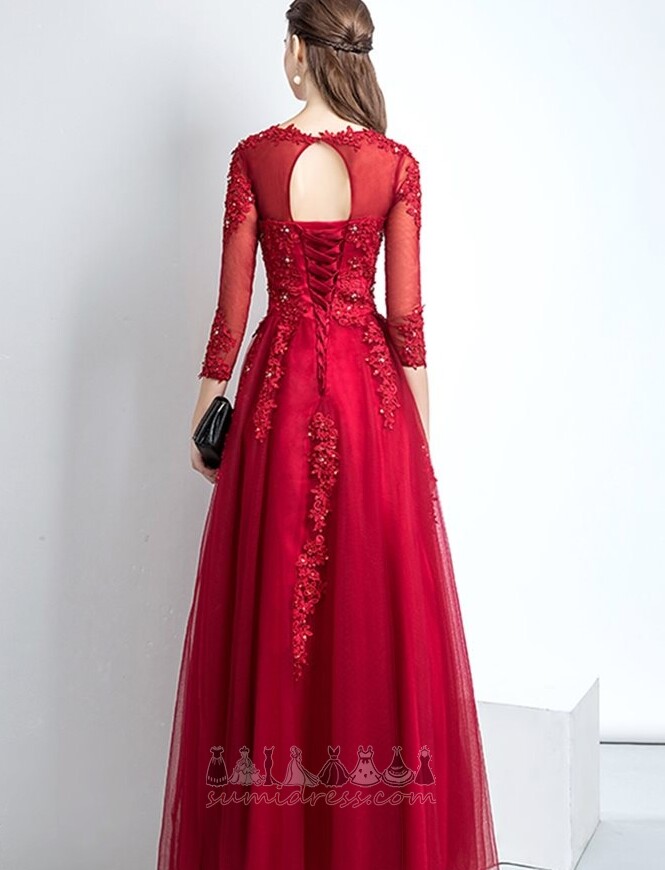 Lace-up Tulle T-shirt Jewel Lace Overlay Floor Length Evening Dress