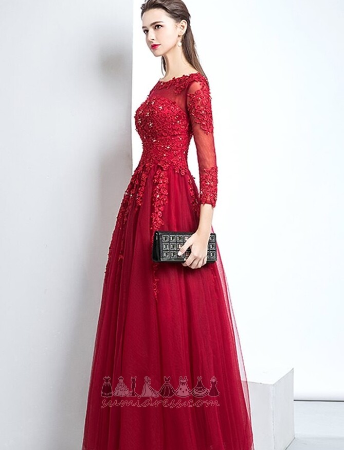 Lace-up Tulle T-shirt Jewel Lace Overlay Floor Length Evening Dress