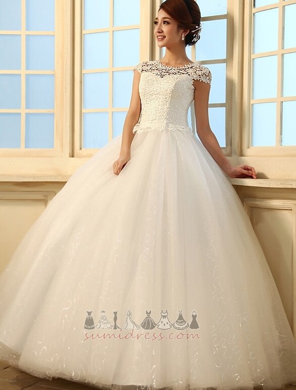 Lace-up Winter A-Line Floor Length Short Sleeves Jewel Wedding skirt