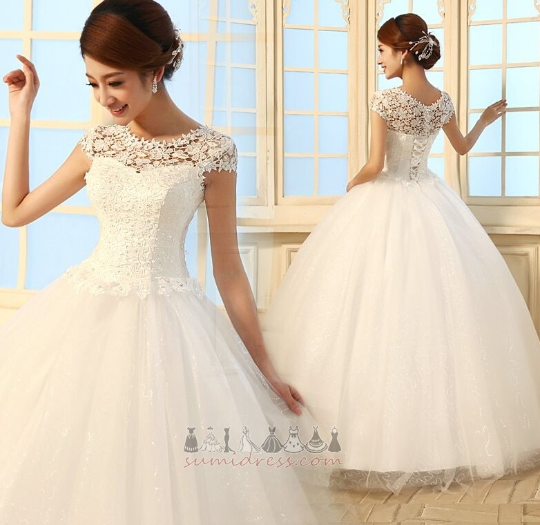 Lace-up Winter A-Line Floor Length Short Sleeves Jewel Wedding skirt