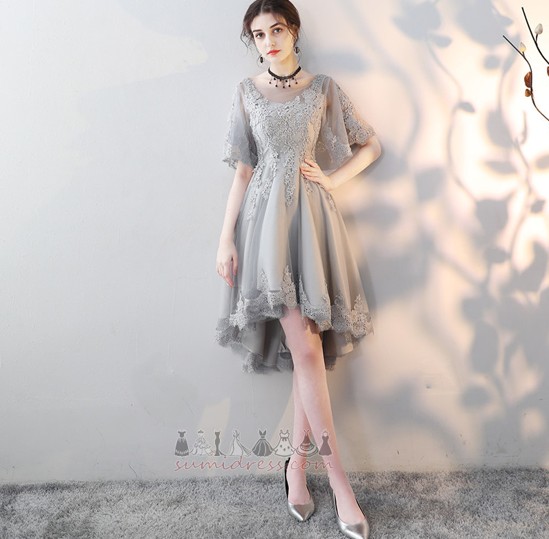 Lace V-Neck Asymmetrical Lace Overlay Hemline Asymmetrical Applique Cocktail Dress