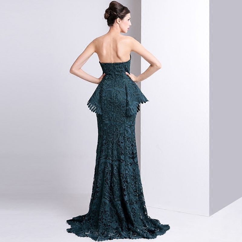Lace Zipper Up Tight Floor Length Strapless Sweep Train Evening gown