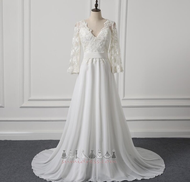 Lange A-Linie V-Ausschnitt Umgedrehtes Dreieck Frühling Natürliche Taille Braut Kleid