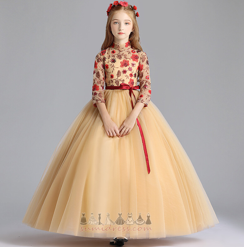 Lankas Oficialus Kulkšnies ilgio Užtrauktukas iki Iliuzija rankovėmis Gėlių mergaitė suknelė