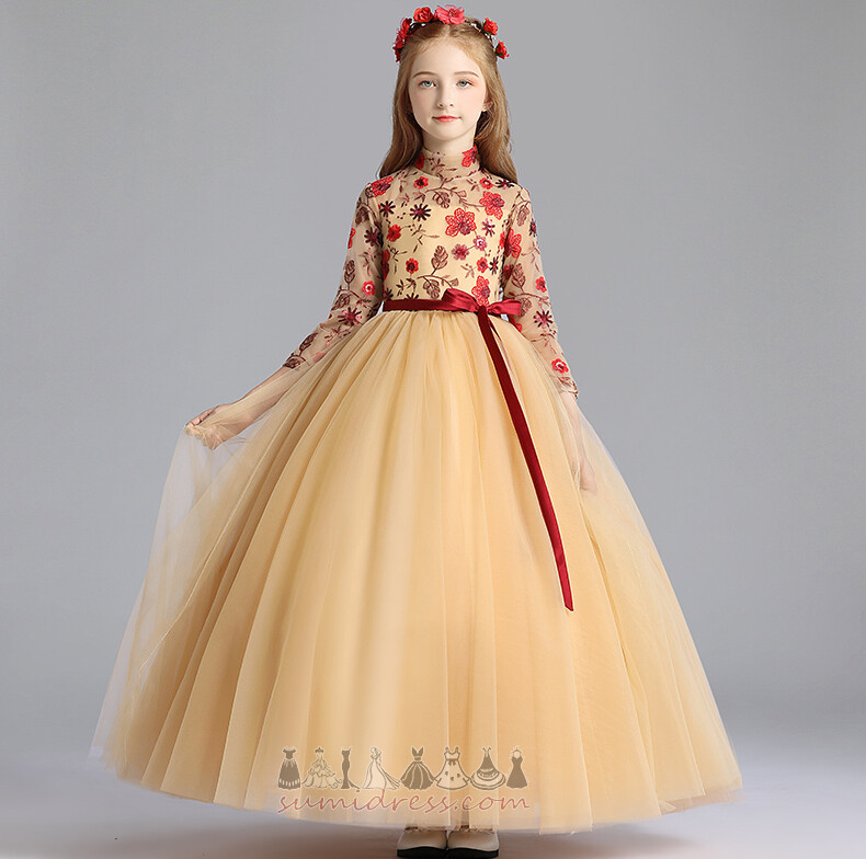 Lankas Oficialus Kulkšnies ilgio Užtrauktukas iki Iliuzija rankovėmis Gėlių mergaitė suknelė