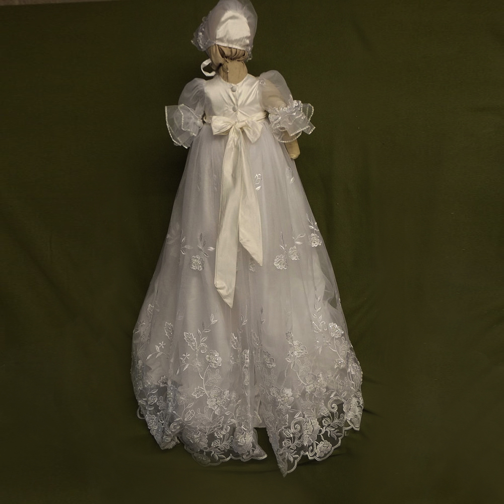 Lantern High Covered Medium Short Sleeves Princess Lace Flower Girl Dress
