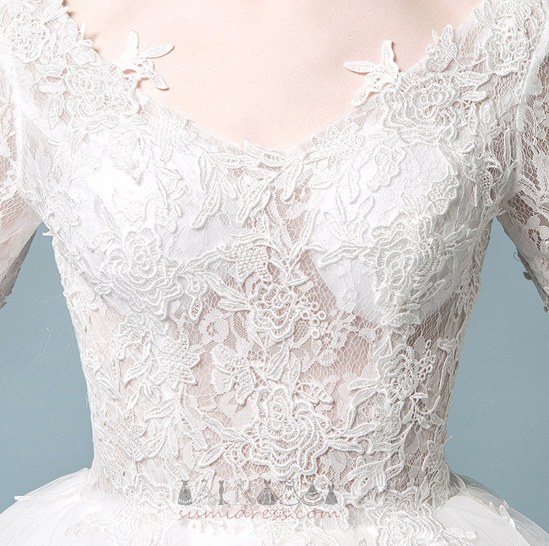 Lattia pituus Pitsi päällekkäin 3/4 Hihat Nauhakenkä A-Muotoinen Pitsi Hääpuku