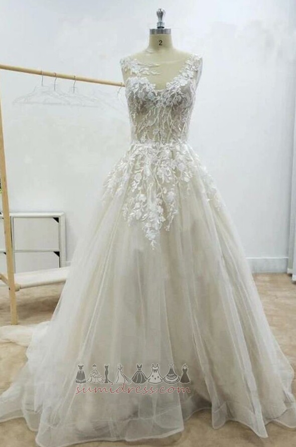 Lauko V-kaklo Tiulis Puoštas Gamtos juosmens Elegantiškas Vestuvinė suknelė