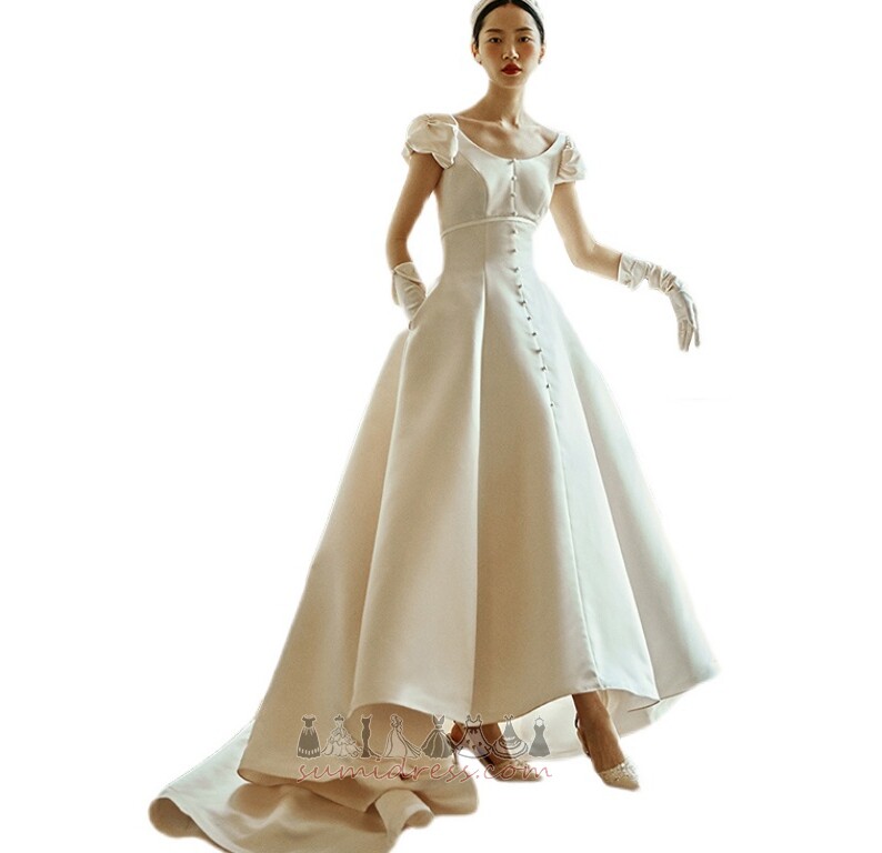 Лъжичка Природен кръста цип нагоре Къси ръкави Асиметрична Асиметрична сватбена рокля