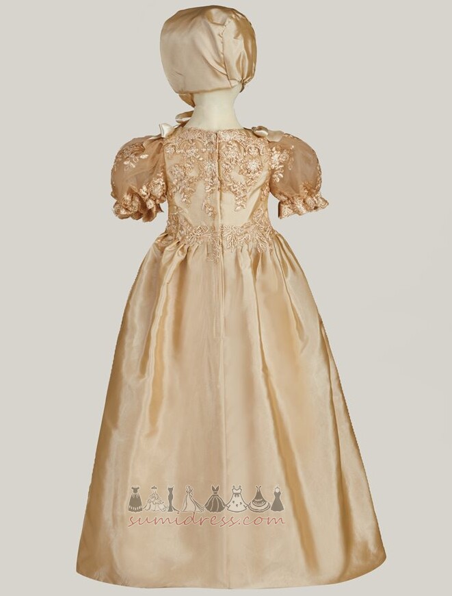 Lente A-Lijn Appliqué Korte Mouwen Pofmouwen Taft Doop jurk