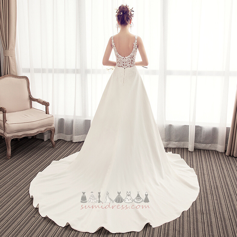 лінія атлас Довго безрукавний на відкритому повітрі V-подібним вирізом Весільна сукня