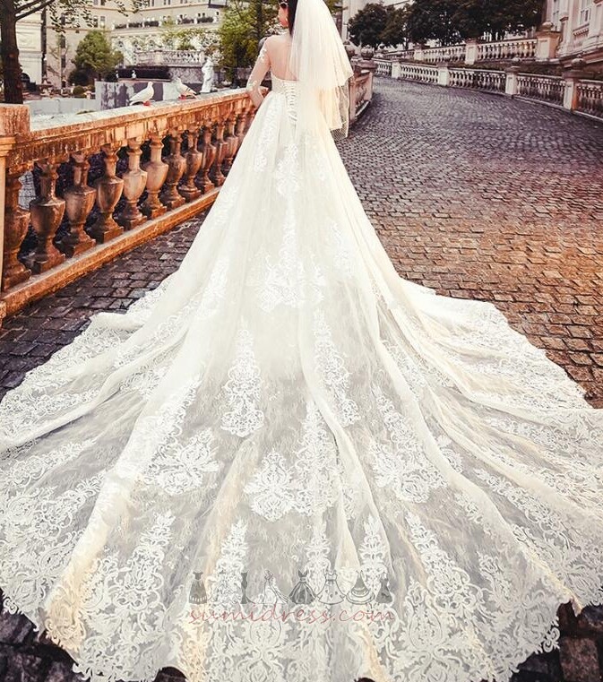 лінія Довго Бато Три чверті рукава природні Талія драпіровані Весільна сукня