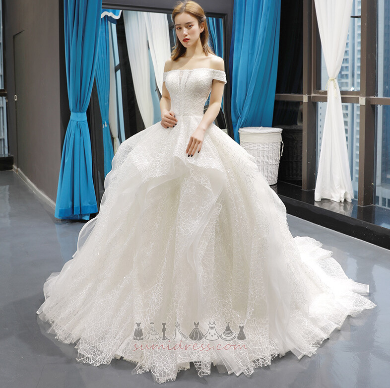 лінія мереживо блоковані рукава короткі рукави природні Талія Весільна сукня
