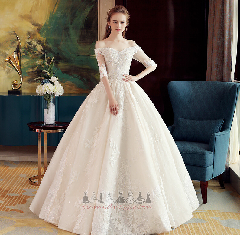 Linija Peties Elegantiškas Nėriniai-up Pusę rankovėmis Nėriniai Vestuvinės suknelė