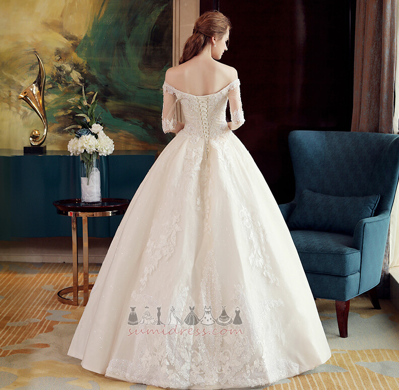 Linija Peties Elegantiškas Nėriniai-up Pusę rankovėmis Nėriniai Vestuvinės suknelė