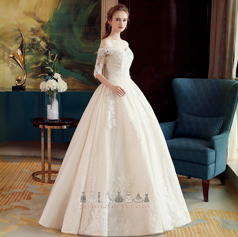 Linija Peties Elegantiškas Nėriniai-up Pusę rankovėmis Nėriniai Vestuvinės suknelė